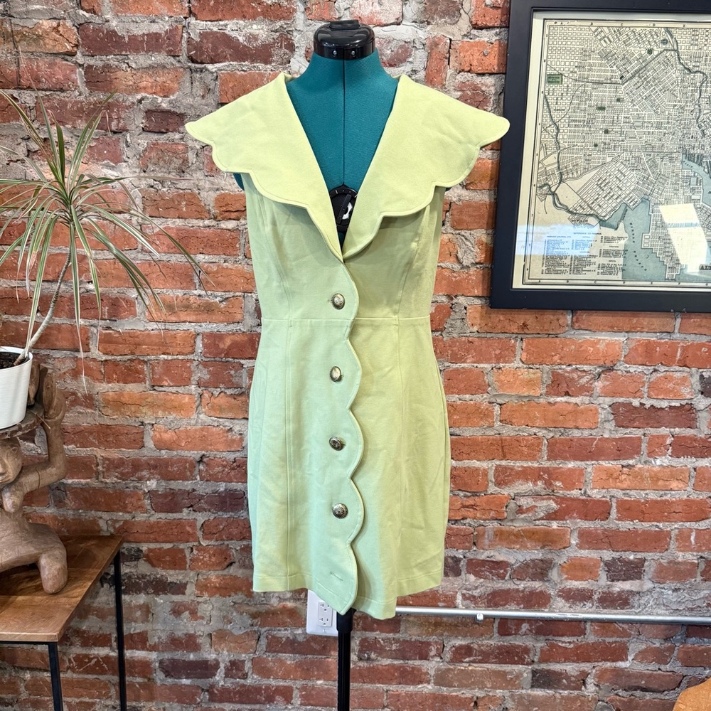 Anthropologie Maeve Scalloped Button-Front Green Dress - Picture 4 of 9